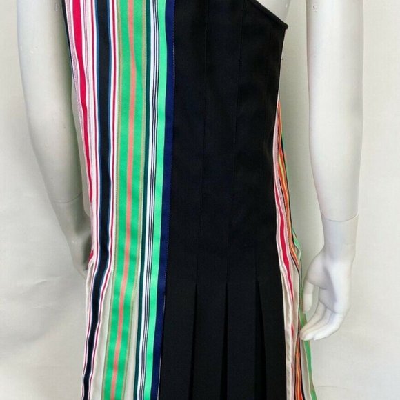 DVF Diane Von Furstenberg One-Shoulder Pleated Ribbon Dress 2 Multicolor Strips - Picture 10 of 11